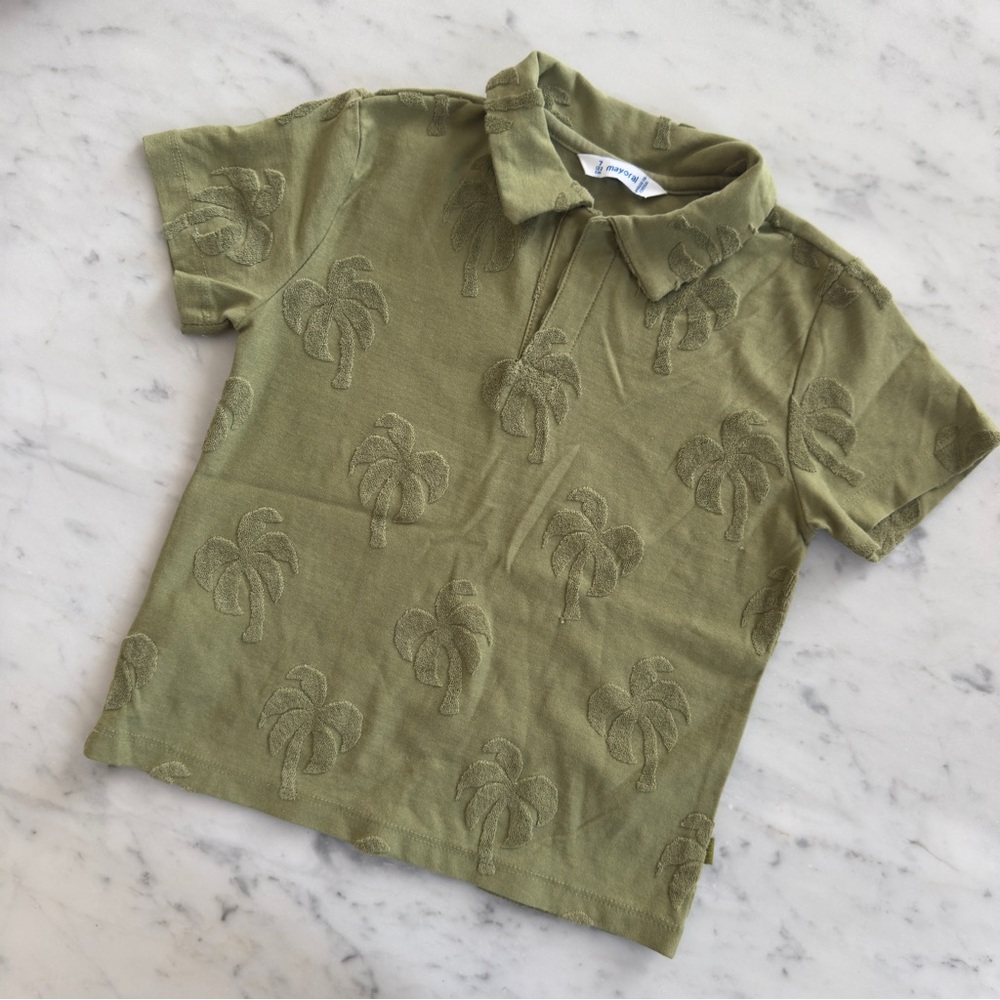 MAYORAL POLO PALM PRINT SHIRT - IGUANA GREEN March Break Sunny Tropical Vibes